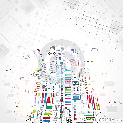 Abstract technological background with various technological elements Vector Illustration