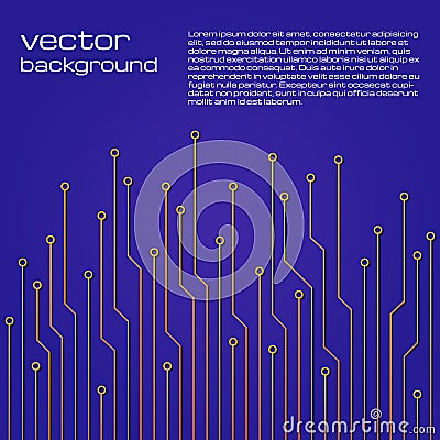 Abstract technological blue background with yellow elements of the microchip Vector Illustration