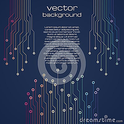 Abstract technological dark blue background with colorful elements of the microchip Vector Illustration