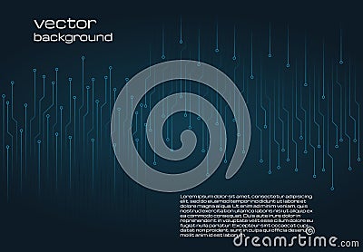 Abstract technological dark blue background with elements of the microchip. Vector Illustration