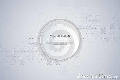 Abstract technological and scientific background with hexagons. Structure molecule and communication. Science Vector Illustration