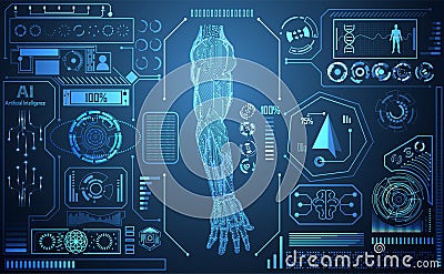 Abstract technology AI arm digital artificial intelligence concept Machine in Human for treatment about health medical science m Vector Illustration