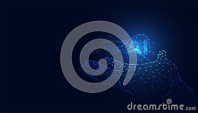 Abstract technology Ai computing on circuit hand concept hand of robot wireframe futuristic digital for future on dark blue Vector Illustration