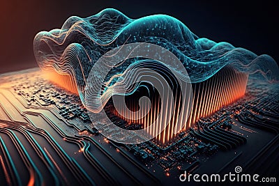 Abstract technology background. Analysis of big data. Glow information waves in futuristic style. Generative AI Stock Photo