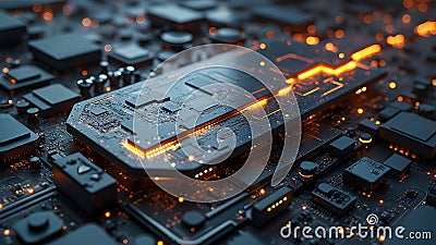 Abstract technology background with circuit board. 3d rendering toned image double exposure Stock Photo