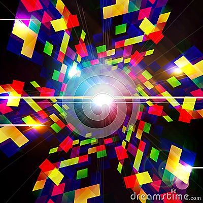Abstract technology background - computer-generated image. Geometry design: portal of luminous colorful blocks. Digital Vector Illustration