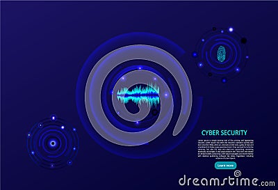 Abstract technology background. The concept of cybersecurity. Fingerprint, eye and voice scan - vector illustration. Vector Illustration