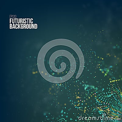 Abstract technology background. Digital tech 3d vector grid with particles noise wave Vector Illustration