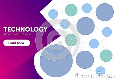 Abstract technology background with lines, circles and icons. computer, internetm mail, search, time, cloud computing, picture, se Vector Illustration