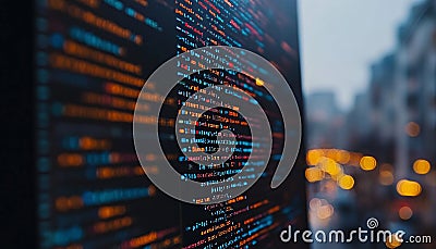 Abstract Technology Background, Lines of Colorful Programming Code on Screen, Selective Focus Stock Photo