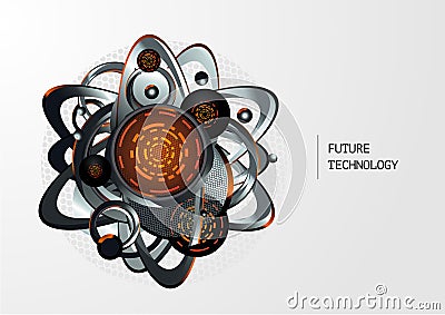 Abstract technology background with metal 3d elements. Vector illustration. Futurictic mechanism concept. Vector Illustration