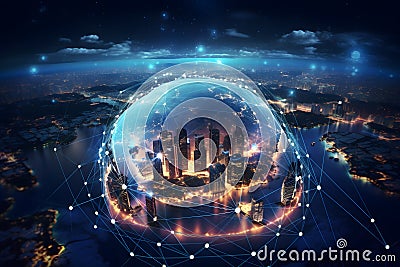 Abstract technology background. Network synaptic network connectivity. Futuristic electronics concept. Stock Photo