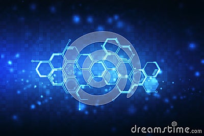 Abstract Technology background, Tech innovation hexagon pattern design,Science background with hexagons design Stock Photo