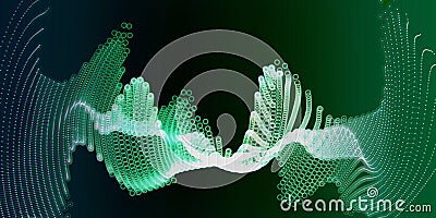 Abstract technology background with wavy grid with circles on dark. Concept for business, science and technology Stock Photo