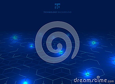 Abstract technology blue wire network futuristic wireframe data visualisation with lighting effect. Big data connection background Vector Illustration