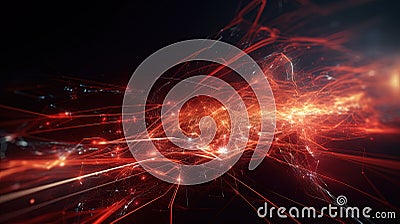 Abstract technology burst with glowing wires and particles in motion. Technology and science dynamic background Stock Photo