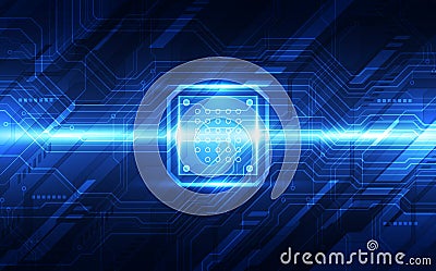 Abstract technology chip processor background circuit board and code, illustration blue technology background vector. Vector Illustration
