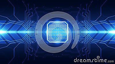 Abstract technology chip processor background circuit board and code, illustration blue technology background vector Vector Illustration