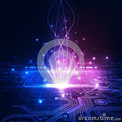 Abstract technology chip processor background circuit board and html code,3D illustration blue technology background vector Vector Illustration