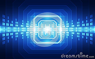 Abstract technology chip processor background circuit board and html code,3D illustration blue technology background vector. Vector Illustration