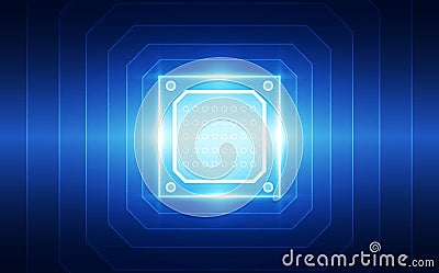 Abstract technology chip processor background circuit board and html code,3D illustration blue technology background vector. Vector Illustration
