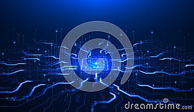 Abstract technology chip processor blue technology background circuit board and html code, 3D illustration vector background Vector Illustration