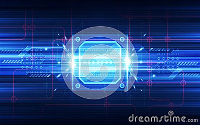 Abstract technology chipset processor background circuit board and html code,3D illustration blue technology background vector. Vector Illustration
