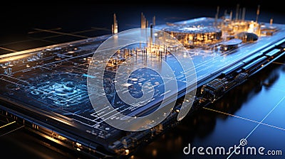 Abstract technology concept with circuit board and microchip. Generative AI Stock Photo