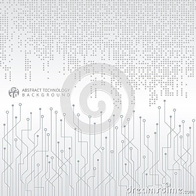 Abstract technology digital data gray square pattern with circuit board on white background. Vector Illustration