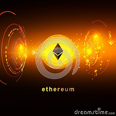 Abstract technology ethereum. circuit line on binary code and gears background. Vector illustration cryptocurrency Vector Illustration