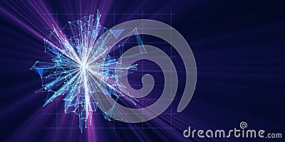 Abstract technology explosion connecting lines and dots. Big data. Quantum computer analytical concept and shine effects. Stock Photo