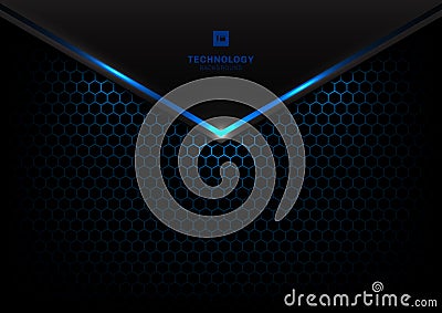 Abstract technology futuristic concept black and gray metallic overlap blue light hexagon mesh design modern background and Vector Illustration