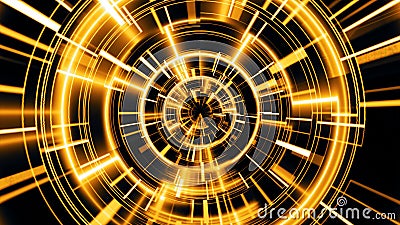 Abstract technology geometric tunnel. Futuristic digital gold color background Stock Photo