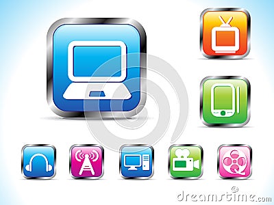 Abstract technology icon with button Vector Illustration