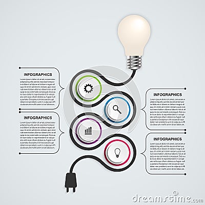 Abstract technology infographics design template. Light bulb. Vector Illustration