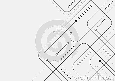 Abstract technology network connection black geometric circuit lines and node isolated on white background Vector Illustration