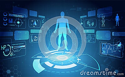 Abstract technology science concept human data health digital : hud interface elements of medicine analysis fingerprint,brain,DNA Vector Illustration