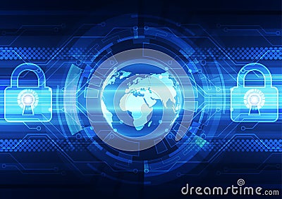 Abstract technology security on global network background, vector illustration Vector Illustration