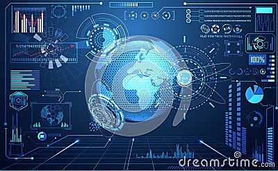 abstract technology ui futuristic concept world digital hud interface hologram elements of digital data chart, communication, cir Vector Illustration