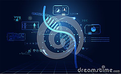 Abstract technology ui futuristic human medical hud interface hologram elements of digital data chart, DNA,Fingerprint,Brain Vector Illustration