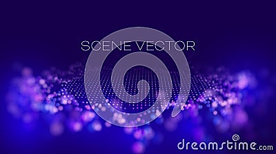 Abstract technology vector background. Data wave scene. Network cyber technology. Wave flow. Vector Illustration