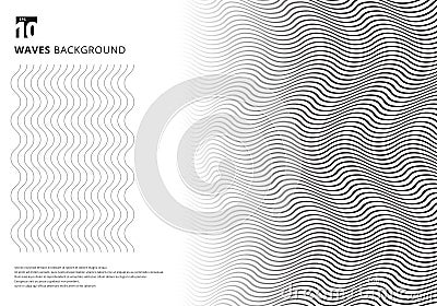 Abstract template black wavy stripes curved ripple lines texture on white background with copy space. Modern trendy 3D curves Vector Illustration