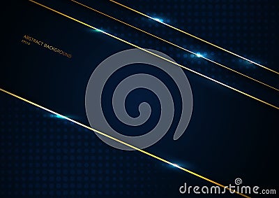 Abstract template dark blue background geometric triangle shape with gold lines stripe with space for your text Vector Illustration