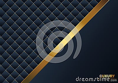 Abstract template dark blue luxury premium background with gold diagonal line shape and square pattern Vector Illustration