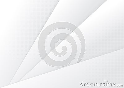 Abstract template design of gradient white and gray paper cut with shadow. Overlapping with circle halftone style background Vector Illustration