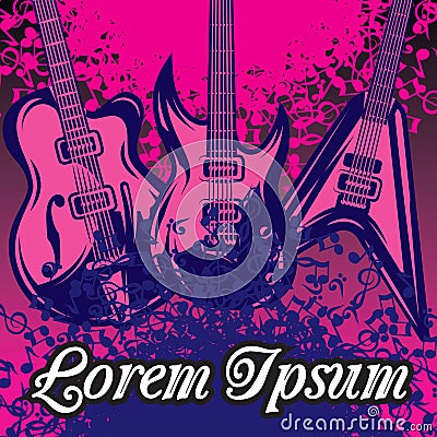 Abstract template on musical theme with three different guitars. Editable vector illustration. Vector Illustration