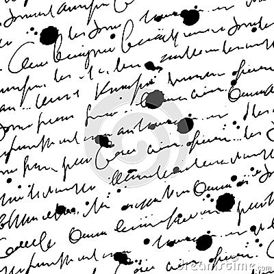 Abstract text seamless pattern, imitation of script, hand drawn ink vector letters Vector Illustration