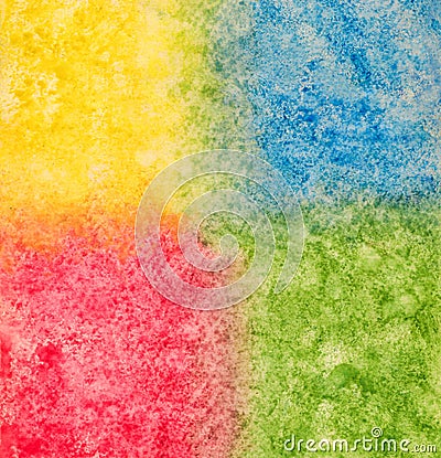 Abstract Textural Blue, Green, Red, Yellow Hand-Drawn Watercolor Stock Photo