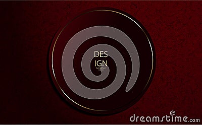 Abstract textural design of dark pink, burgundy color with a round frame with a gold rim Vector Illustration