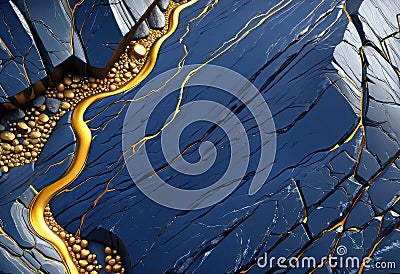 Abstract texture of dark granite stone with refraction interspersed with gray shiny quartzite and gold, background for design, Cartoon Illustration